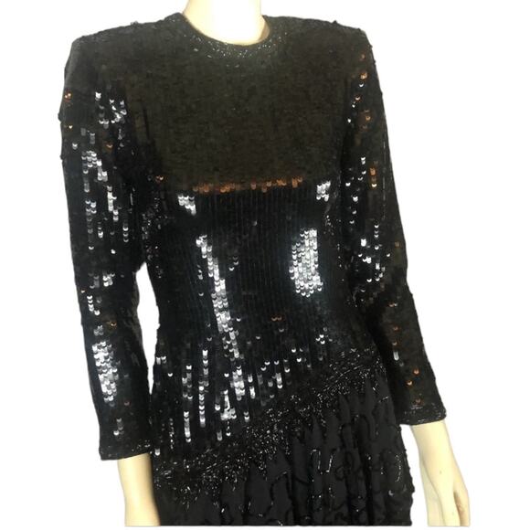 Vintage Sexy black Sequence and beaded long sleeved dress size 6 - Picture 2 of 12